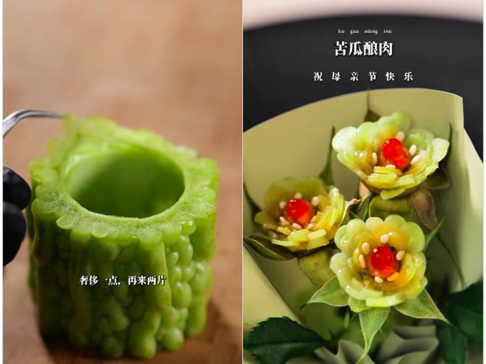 **Potongan Pare Dikreasikan Jadi Hidangan Cantik Bentuk Buket Bunga**