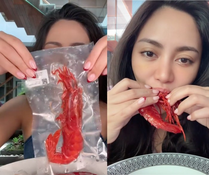 **Rachel Vennya Cicip Udang Viral Carabineros, Harganya Rp 160 Ribu per Ekor**
